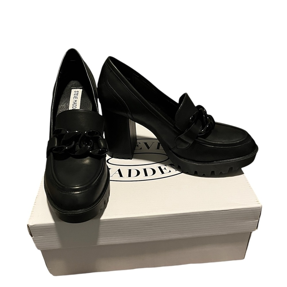 Steve Madden Platform Loafer Heeled Black 8 Coquette Feminine Modern Business